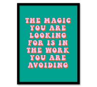 Dipen Parmar Magic Work Avoiding Pink Green Quote Framed Wall Art Artery8 Green A4