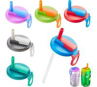 DIPESI 6 pack Soda Can Lids with straw, Soda Can Covers with Silicone straw BPA-Free Reusable For Fits standard For Canned Beverage, Beer, Juice,Seltzer (6_UK)