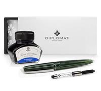 Diplomat Aero Fountain Pen in Evergreen with Stainless Steel Nib M and Fountain Pen Ink Royal Blue