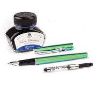Diplomat Traveller Funky Green Metal Fountain Pen Set with Writing Ink and Converter