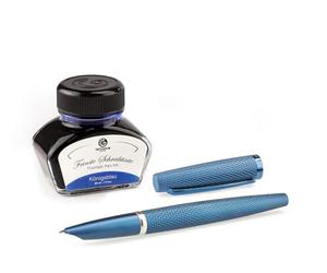 Diplomat Viper Fountain Pen Set Blue Guilloche Plate, Ink & Converter