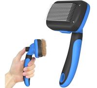 Dipoo Self-Cleaning Brush for Pet Deshedding - Skin-Friendly Grooming Tool for Dogs and Cats, Blue