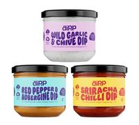 Dipp Cool & Spicy Variety Pack of Dips, Case of 3 x 205ml Jars | Wild Garlic & Chive, Sriracha Chilli and Red Pepper & Aubergine | Vegan & Vegetarian | Gluten Free | Flavours to Pair with Crisps