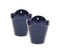 Dipped Red Hand Painted Set of 2 Outdoor Garden Hanging Plant Pots (D) 22cm Verano Spanish Ceramics Blue One Size