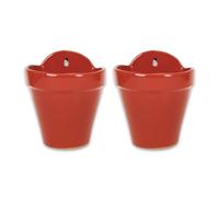 Dipped Red Hand Painted Set of 2 Outdoor Garden Hanging Plant Pots (D) 22cm Verano Spanish Ceramics Red One Size