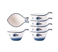 Dipping Bowls 5.41Oz Sauce Dish Fish Shape Dip Bowl Set Ceramic Soy Sauce with Handle Sushi Dipping Bowls Ketchup Salad Appetizer Plates Serving Dishes Bowls(Set of 4) Sauce Dish(3.94x2.76x2.36in)