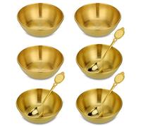 Dipping Bowls Set of 6, Stainless Steel Golden Dip Bowls, Serving Dishes Set, Tapas Bowls, Small Bowls for Dips Ingredients Appetizer Sauce Nibbles, Polished Snack Bowls with 3 Spoon, Dishwasher Safe