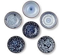 Dipping Bowls, Soy Sauce Dish Ceramic, 3 OZ Small Serving Bowls for Side Dishes Vintage Blue Stylish Design, Set of 6 Mini Appetizer Plates for Condiment Sushi Ketchup BBQ Party, 4 Inch