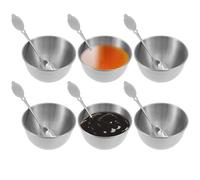 Dipping Bowls with Spoon Set 8.5cm Stainless Steel Dip Dishes Rustproof Tapas Bowls Stackable Mini Condiment Server Cup Small Saucer Dish for Home Kitchen(Silver)