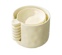 Dipping Sauce Plates and Holder - Ceramic Mini, 6 Piece Appetizer Bowls for Party Snacks, Porcelain Trays with Wooden Caddy, Tableware, Glazed Servers for Ketchup, Vinegar and Barbecue Spicing