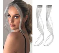 DIPZO 2PCS Clip-In Side Bangs with Long Temples, Synthetic Wavy Curtain Bangs Extensions, Face-Framing Hairpieces for Women, 13.7 Inch Seamless Clip-On Fringe, Fog White