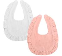DIPZO Baby Muslin Drool Bibs, Dribble Bibs for Newborns and Toddlers 0-24 Months, 2-Pack Soft and Absorbent for Unisex Newborn Toddlers(White+Pink)
