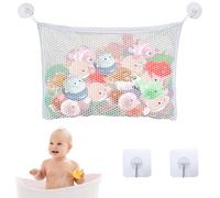 DIPZO Bath Toy Storage Net (35x45cm) with Suction Cups & Self Adhesive Hooks, Kids Bath Toys Organiser, Mesh Bathroom Tidy, Toy Organiser for Baby, Bathroom Supplies & Kids Storage