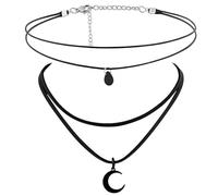 DIPZO Black Choker Necklaces for Women, 2 PCS Gothic Choker with Moon Pendant Double-Layered, Retro Y2K Fashion Accessories for Christmas, Valentine’s Day & New Year Parties