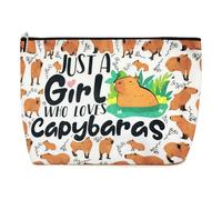 DIPZO Capybara Makeup Bag with Lined, Cute Capybara Cosmetic Pouch with Zipper, Portable Pencil Case Travel Organizer for Women, Fun Animal Lover Gift, Just a Girl Who Loves Capybaras