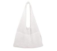 DIPZO Crochet Beach Bag, Summer Tote Bag for Women, Knit Mesh Shoulder Bag, White Boho Handbag for Travel, Shopping, School & Work