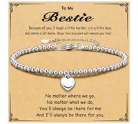 DIPZO Friendship Bracelet with Heart Charm & Heartfelt Message Card, Bestie Present for Women Girls Teens, Special Friend Gifts for Birthday Christmas Graduation