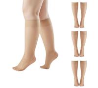 DIPZO Plus Size Knee High Socks for Women 4 Pairs - Natural Color Sheer Wide Fit Pop Socks