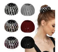 DIQIUREN 6 PCS Expandable Birds Nest Hair Clip Accessories for Women and Girls, 3 PCS Rhinestone Bird Nest Magic Hair Clip for Ponytail Holder and 3 PCS Fixed Velvet Birds Nest Hair Clips for Women