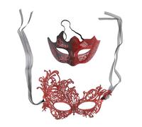 DIRBAK 2 Piezas Juego de Cobertura de Ojos para Fiesta de Disfraces Máscara de Media Cara con Purpurina Elegante para Bailes de Máscaras Fiestas Temáticas Plástico Negro Oro Plata (Roja)