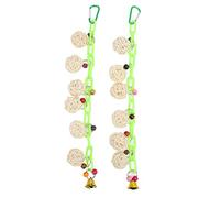DIRBAK Bola colgante para pájaros, juego de mordedura de ratán colorido con campana para loros, periquitos, cacatúas, decoración segura para jaula de pájaros sin mascotas, 2 uds.