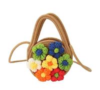 DIRBAK Bolso de playa de paja con flores para mujer, bolso de hombro de paja de gran capacidad, hecho a mano, decoración de flores coloridas, bolso de mensajero multiusos para playa de