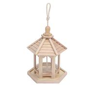 DIRBAK Comedero para pájaros colgante de plástico de madera, casa transparente, duradero, suministros para mascotas al aire libre para jaula de jardín, Burlywood, 24,5x20x20cm