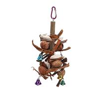 DIRBAK Cuerda de molienda para morder de loros, nueces naturales de Applewood para masticar pájaros, con campanas y gancho para decoración de jaula de periquitos
