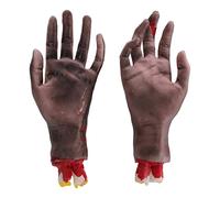 DIRBAK Fake Severed Hands, 2Pcs Lifelike Halloween Props with Bloody Detailing, Realistic Prosthetic Hands for Haunted Houses, Cosplay, and Halloween Party Decor
