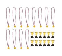 DIRBAK Mini Gold Awards Trophy Set Shiny Golden Plastic Trophy Cup And Winner Medals For School Sports Events And Parties 12 Trophies And 12 Medals Included