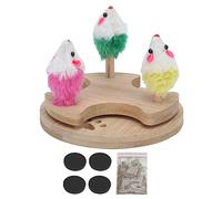 DIRBAK Plato Giratorio de Madera para Gatos con Felpa y Hierba Gatera, Ejercicio de Juego Interactivo para Gatitos, Diversión en Interiores, Madera, 11,6 x 9 cm