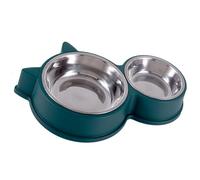 DIRBAK Two Compartment Pet Dish Set. Stainless steel and PP plastic bowls, weighted base for stability, for small and medium dogs and cats, dual food and water.
