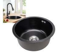 DIRBAK Undermount Kitchen Sink, Nano Black Stainless Steel Single Bowl Bar Sink with 15.7 Inch Diameter for Home and Commercial Use