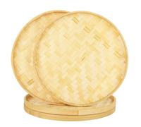 DIRBUY 4 Pcs Bamboo Tray Round | 13 Inch Bamboo Woven Basket Tray (Bamboo White) | Bamboo Weave Serving Basket for Food, Garden, Daily Dinning, Kitchen Organization