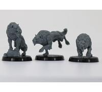 Dire Wolf Gaming Miniatures, Set of 3, Grey, with 25mm Round Bases