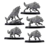 Dire Wolves Miniatures Set - 5 Wolf Monster Figures for Tabletop RPGs | 32mm Fantasy Creatures | DnD, Pathfinder, Wargames | Forged Path Miniatures | Grey Resin Models for Gamers