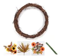 Direct Florist Supplies - Autumn Door Wreath Making Kit - DIY Make Create Your Own Vine Wicker Maple Sunflower Foliage Pumpkins Arts and Crafts Craft Set Fall Seasonal