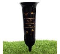 Direct Florist Supplies - Black Plastic Memorial Grave Vase - Various Names Available Verse Graveside Remembrance (Black, Dad)