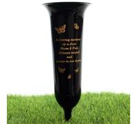 Direct Florist Supplies - Black Plastic Memorial Grave Vase - Various Names Available Verse Graveside Remembrance (Black, Mum & Dad)