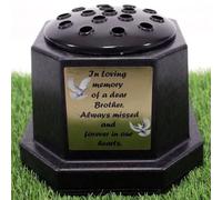 Direct Florist Supplies - Memorial Grave Flower Pot Vase Hex Graveside Black Insert INCLUDES FREE STICKER - Loved One Verse Remembrance Foootball (Brother)