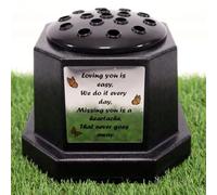 Direct Florist Supplies - Memorial Grave Flower Pot Vase Hex Graveside Black Insert INCLUDES FREE STICKER - Loved One Verse Remembrance Foootball (Loving You Is Easy)