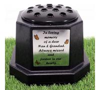 Direct Florist Supplies - Memorial Grave Flower Pot Vase Hex Graveside Black Insert INCLUDES FREE STICKER - Loved One Verse Remembrance Foootball (Nan & Grandad)
