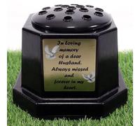 Direct Florist Supplies - Memorial Grave Flower Pot Vase Hex Graveside Black Insert INCLUDES FREE STICKER - Loved One Verse Remembrance Foootball (Husband)