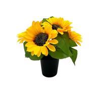 Direct Florist Supplies - Sunflower Floral Arrangement Memorial Grave Pot with Green Foliage - Weighted Base Graveside Crematorium