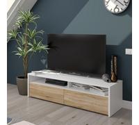 Direct Furniture Suppliers Ltd Dc - Kioto 2 Door Tv Unit In Oak & Satin White- Modern Media Cabinet With Storage