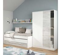Direct Furniture Suppliers Ltd Top 2 Door Large Modern Sliding Bedroom Wardrobe - White & Light Oak Finish - H: 200Cm X W: 120Cm X D: 50Cm