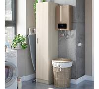 Direct Furniture Suppliers Ltd Vita Oak Utility Storage Cupboard - 1 Door Cabinet With 3 Shelves - Modular Storage For Kitchen Or Utility Room