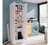 Direct Furniture Suppliers Ltd Vita White 2 Door Shoe & Boot Cupboard - Modular Kitchen Utility Room Cleaning Cabinet - H: 180Cm X W: 59Cm X D: 37Cm