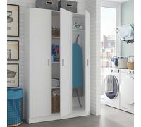 Direct Furniture Suppliers Ltd Vita White 3 Door Broom Cupboard - Modular Kitchen & Utility Room Cleaning Storage Cabinet - H: 180Cm X W: 109Cm X D: 37Cm