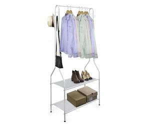 Direct Online Houseware - Clothes Rail with Shoe Rack & Hooks - 2 Tier Single Rail Wardrobe Replacement - Clothes Storage & Organiser - White